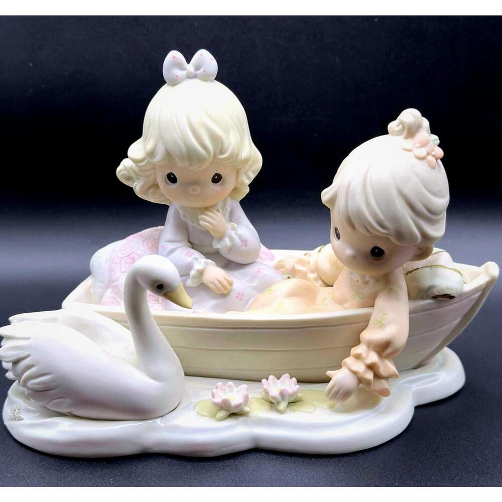 Precious Moments Charming Figurine of Two Girls in a Boat with Swan NEW IN BOX